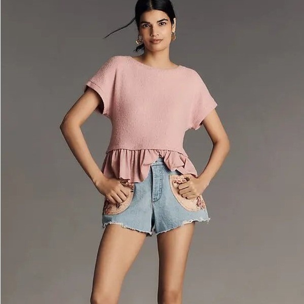 Pilcro Anthropologie Mauve Pink Peplum Boucle Knit‎ Top Small New